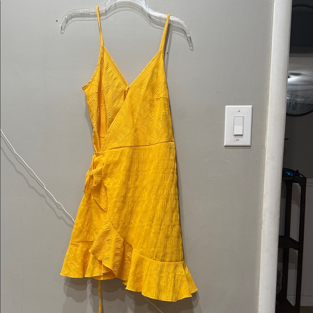 SHEIN Yellow Mini Dress with Ruffle Detail